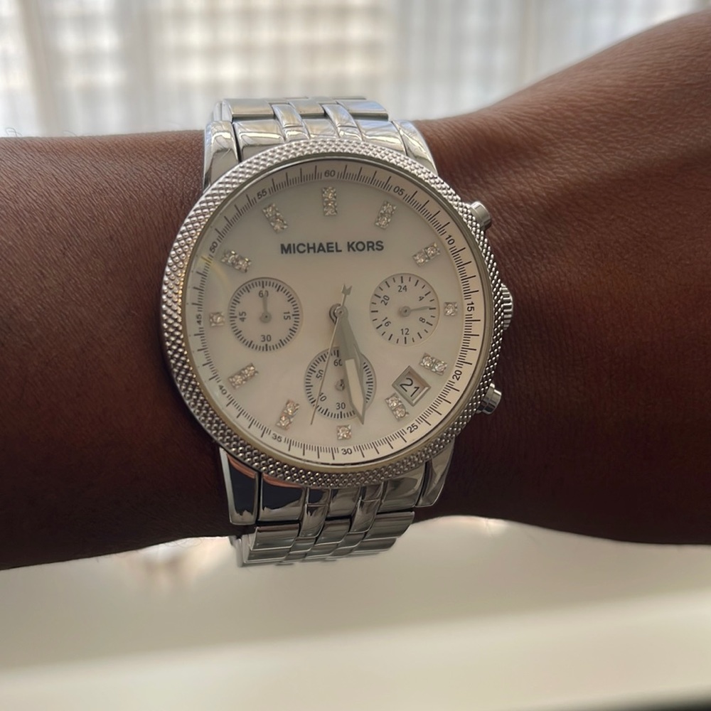 Michael Kors Silver and White Crystal Accent Women's Watch